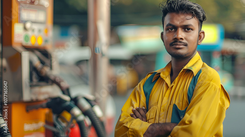 Employee at the Fule Station or desi Petrol Pump Attendant