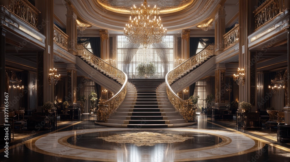 Obraz premium Grand Staircase in a Luxurious Mansion