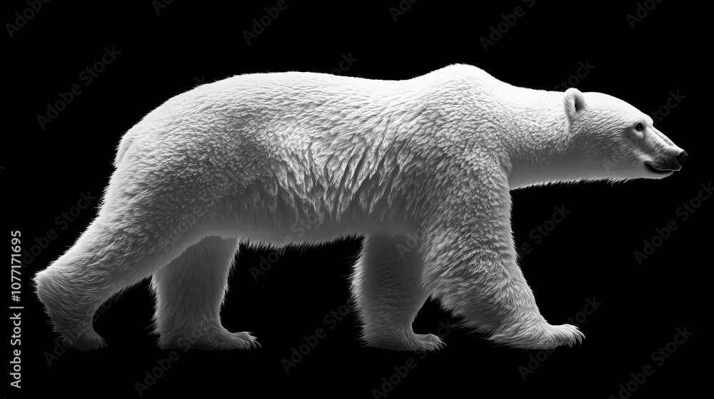 Fototapeta premium majestic polar bear walking gracefully, showcasing its thick white fur and strong physique. This powerful animal embodies beauty of Arctic wilderness
