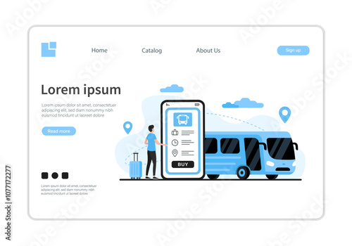 Bus travel. Colored vector flat illustration. White background.