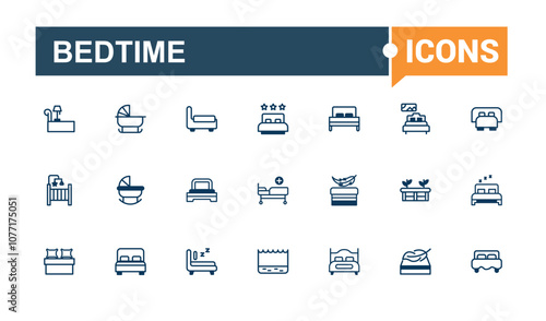 Set of Bed line icons. Includes thin line service, hotel, bedding, medical, motel and more. Isolated icons design. Vector illustration in modern line style.