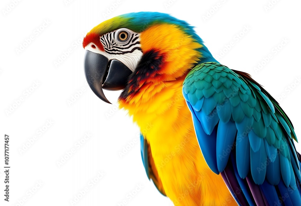 Fototapeta premium Colorful Macaw Parrot Close up on White Background