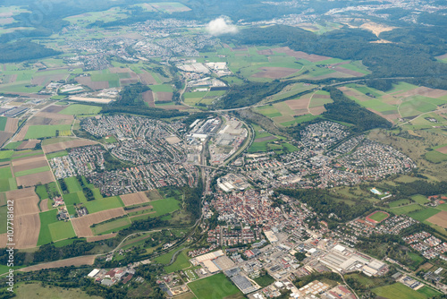 Giengen an der Brenz in Germany seen from a small plane