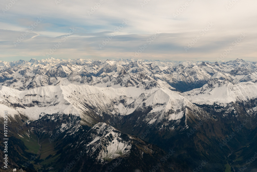 Fototapeta premium Incredible snow covered alpine panorama in the Vorarlberg region in Austria