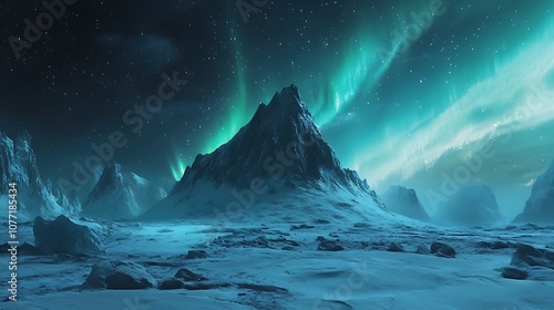 Mountainous Landscape Under a Vibrant Aurora Borealis