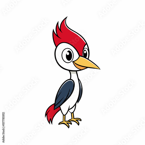 Out line vector cute Woodpecker cartoon illustration