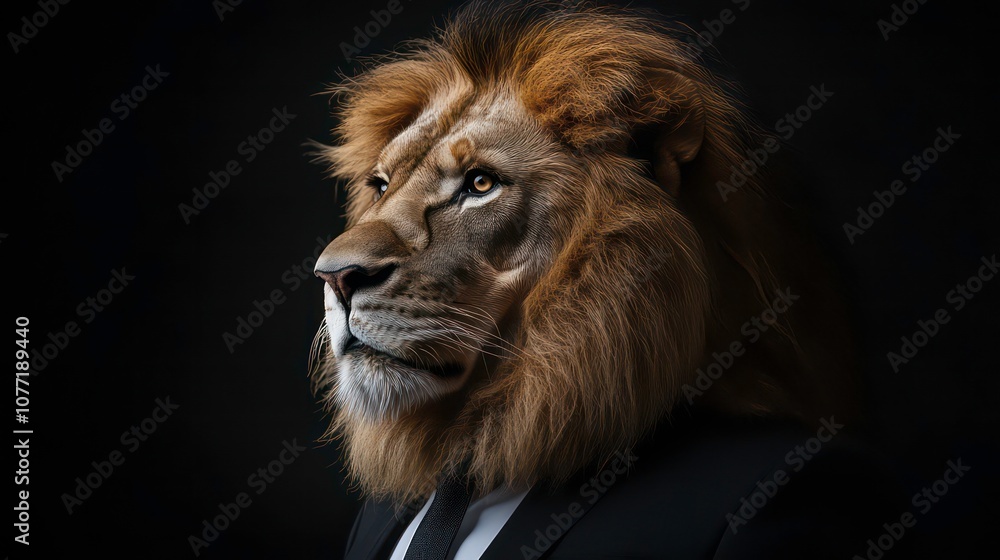 Fototapeta premium Corporate Lion Portrait: Lion in Suit Business Concept, Animal Photography