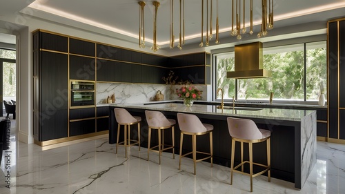Luxurious Kitchen with Dark Cabinets and Marble Island