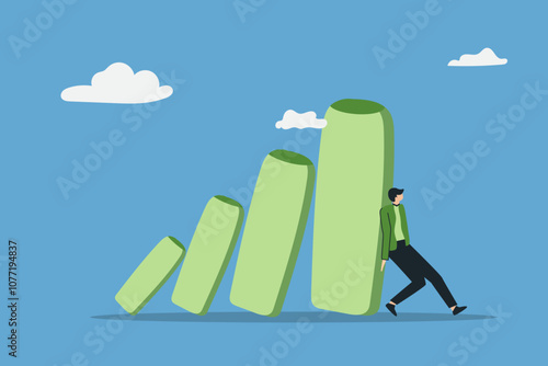 Pushing bar graph, Business people are struggling to maintain their businesses in the midst of the economic crisis.