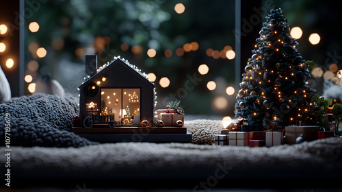 Miniature Christmas home with festive decorations