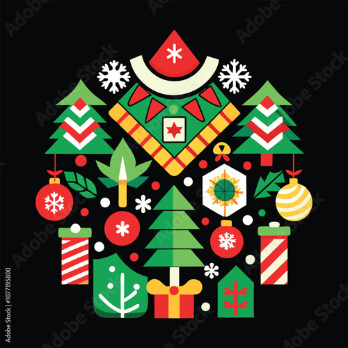 Colorful Christmas-themed vector illustration for T-shirt design