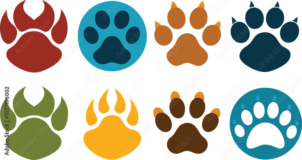 Fototapeta premium Collection of different colored animal paw prints