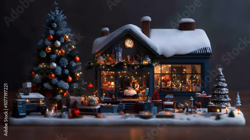 Charming festive home scene with Christmas decor and family gathering