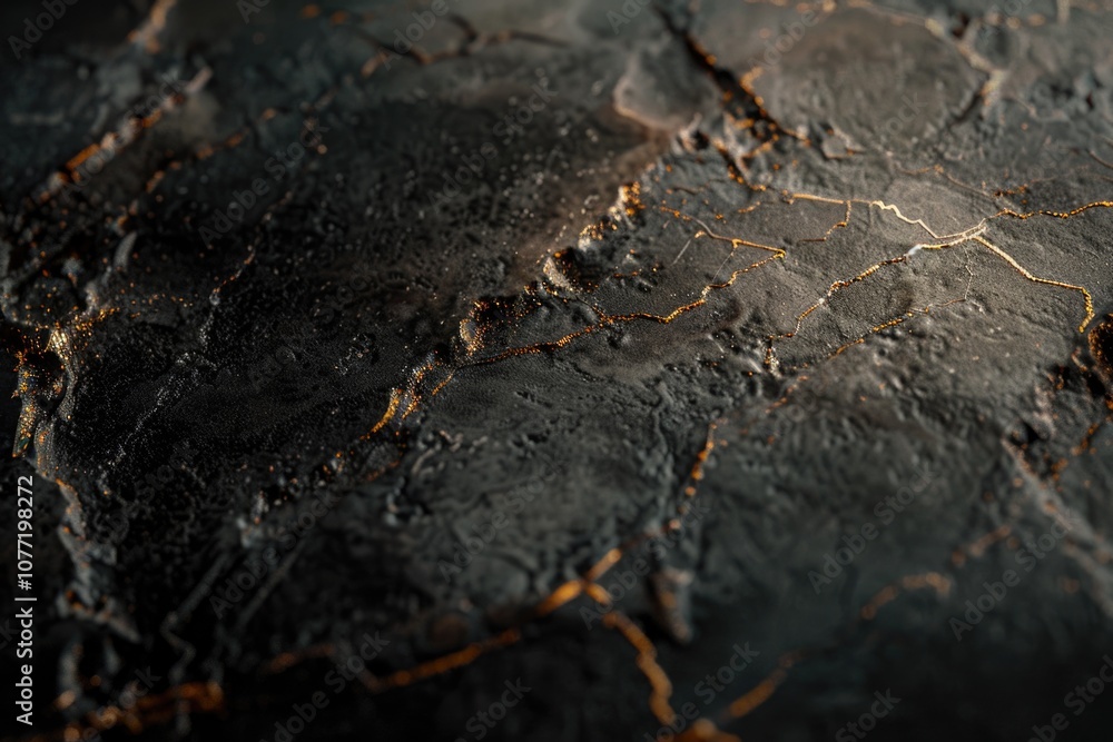 A close-up shot of a black stone surface with intricate details and texture A close-up shot of a black stone surface with intricate details and texture