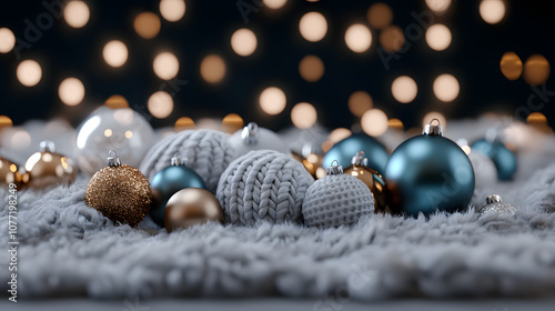 Christmas ornaments resting on a cozy blanket