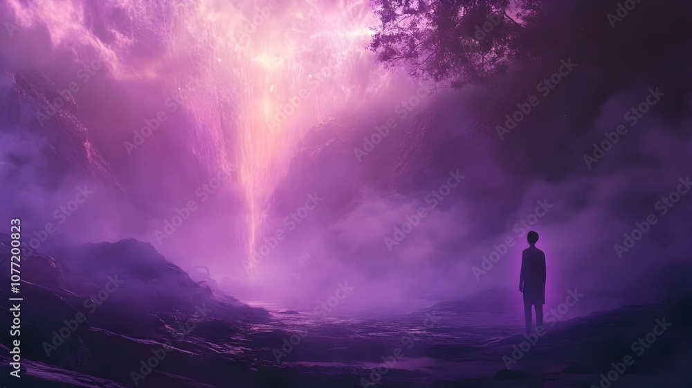 Fototapeta premium Mesmerizing Mystical Storm Casting Ethereal Glow Across Dramatic Landscape Scene