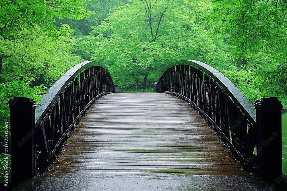 Fototapeta premium beautiful Foot Bridge with Refreshing green trees