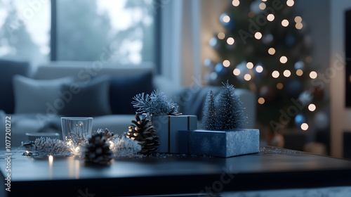 Christmas decorations on a modern coffee table