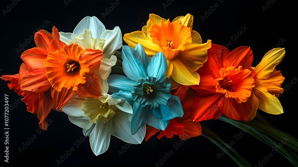 Fototapeta premium Gorgeous Vibrant Daffodil Flower Bouquet in Closeup Macro Photo
