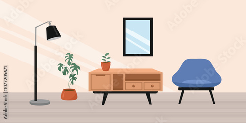 Dressing room. Dressing table. Living room landscape. Modern chair. Floor lamp. Dressing room interior. Wooden table. 