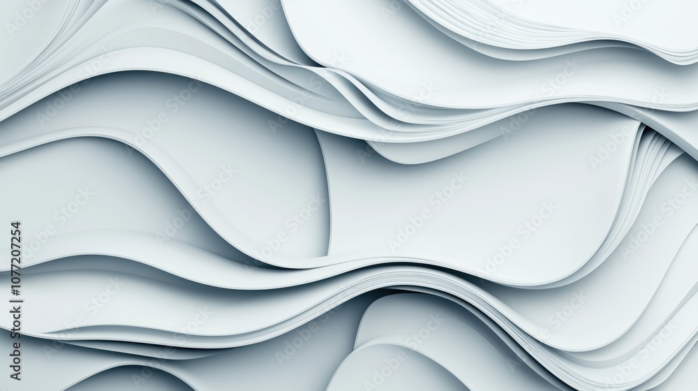 Fototapeta premium Abstract close-up of layered white paper sheets creating a wavy, flowing pattern in a minimalist style.