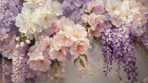 Exquisite Floral Bouquet of Delicate Cherry Blossoms and Wisteria