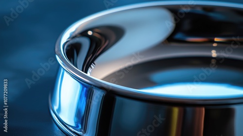 A close-up shot of a metal bowl sitting on a table, with no additional objects or distractions