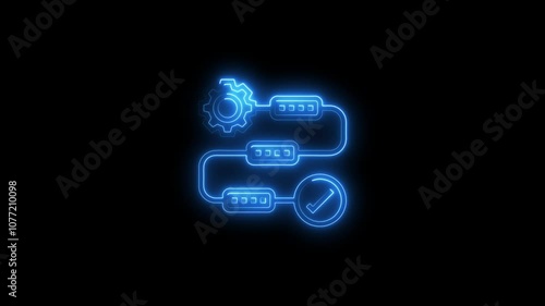 Wallpaper Mural Neon Workflow Process Icon – Gear and Checkmark Symbols animation and black background Torontodigital.ca