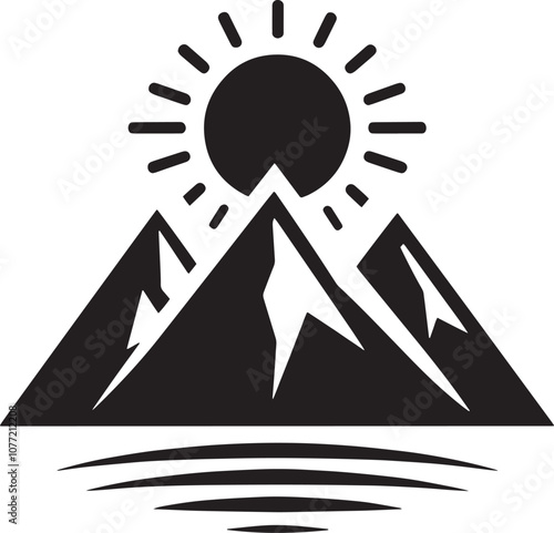 a vector illustration of a mountain silhouette logo set against a white background