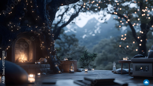 Gathering by a realistic fireplace with Christmas glow
