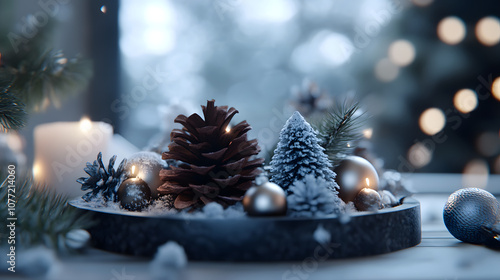 Festive pine cone arrangement with decorations