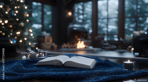 Cozy winter scene with an open book