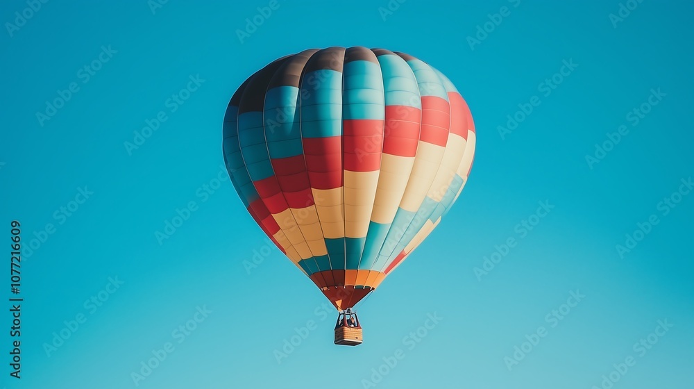 Obraz premium Colorful hot air balloon floating against a clear blue sky.
