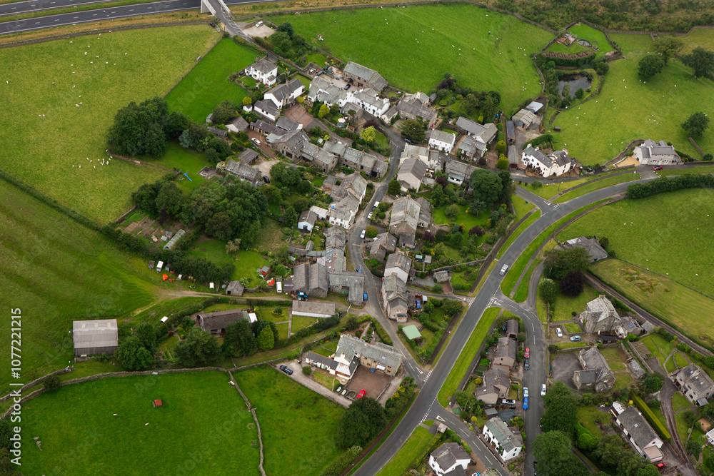 Aerial view of the village of 'High Newton' in the Lake District in Cumbria