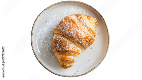 Soft croissant with golden crust on a white background photo