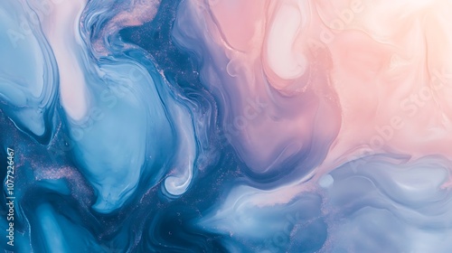 Abstract Swirling Blue and Pink Liquid with Glitter