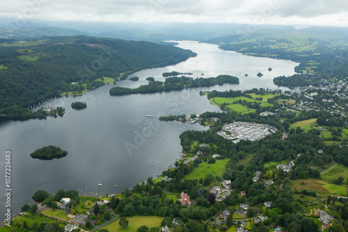 Obraz na płótnie Aerial view of Lake Windermere in the Lake District in Cumbria on overcast day w salonie