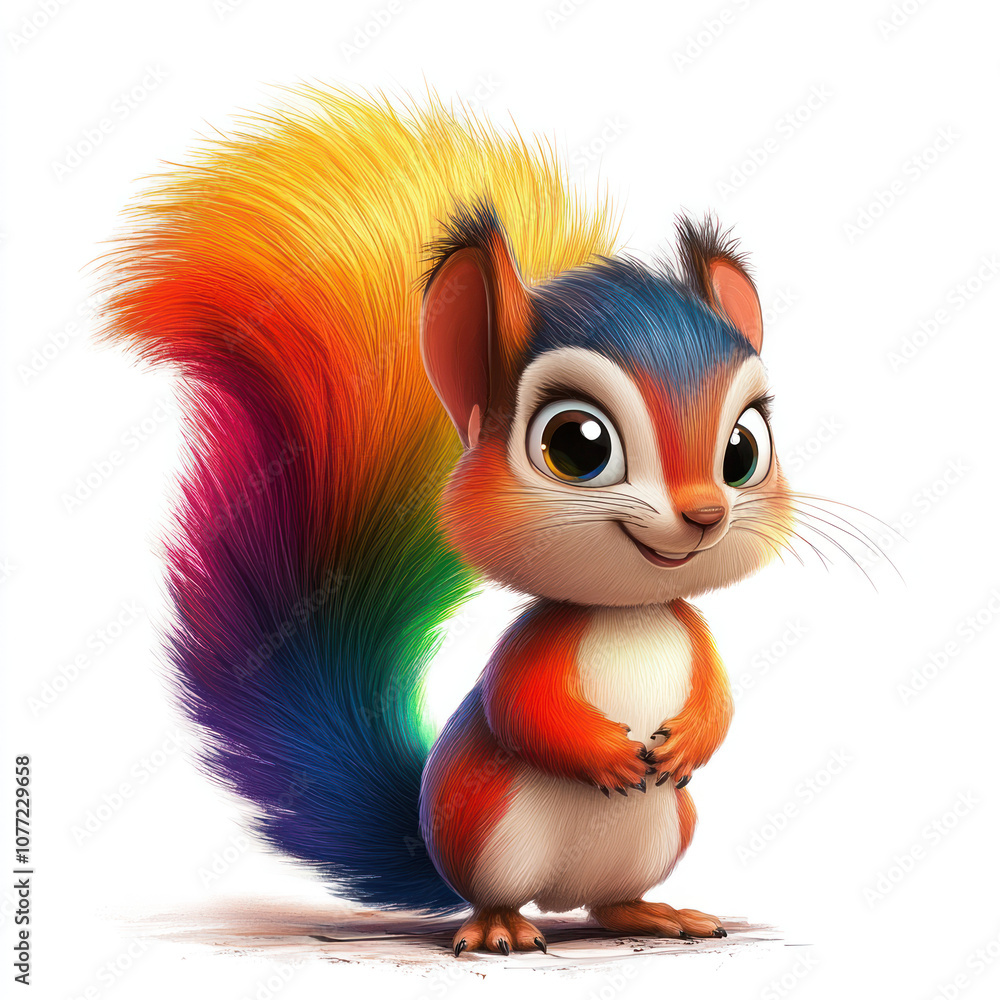 Fototapeta premium A cute cartoon squirrel with a rainbow tail.