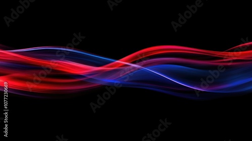 A stylized waveform with red and blue colors on a dark background
