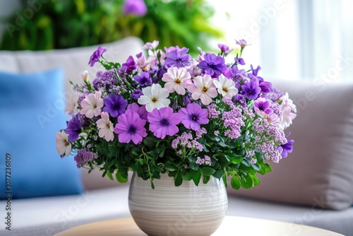 Wallpaper Mural A beautiful white vase filled with mixed purple and white flowers Torontodigital.ca