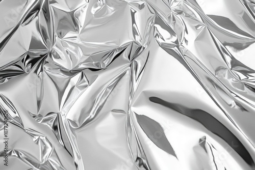 Close-up shot of a sheet of aluminum foil with a textured surface and slight wrinkles photo