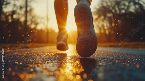 full speed running athlete's feet on start track. dramatic morning sunrays.


 photo