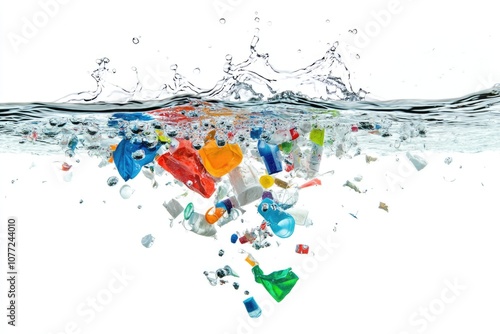 A collection of trash and waste floating in the water photo