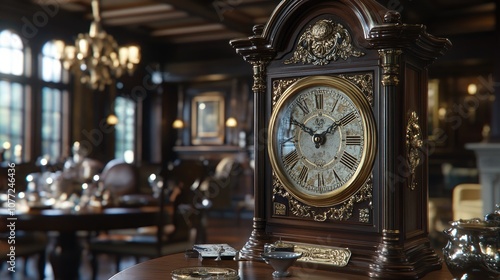 Elegant Antique Clock in Luxurious Vintage Dining Room Setting