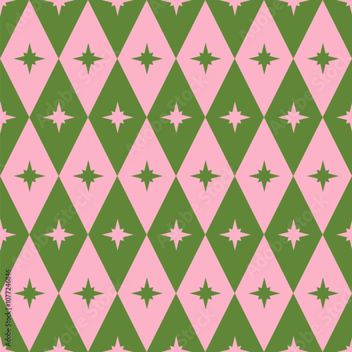 Playful Retro Seamless Rhombus Patterns with Simple Sunburst shapes. Cute Geometry print. Retro Mystical vibe. Magic Backgrounds, Design elements for Holidays aesthetics