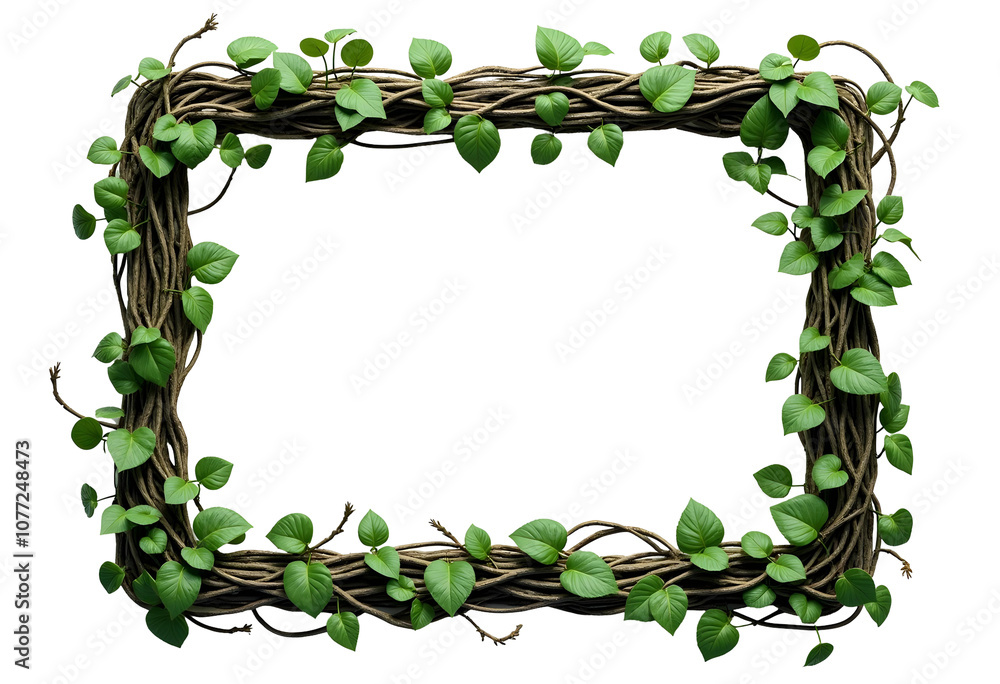 Fototapeta premium Vine frame with leaves isolated on transparent background, template