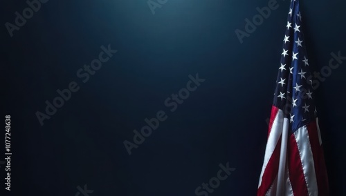 American flag on dark blue background with copy space, 2024 US presidential election, american national holiday, July 4, Veterans or memorial day