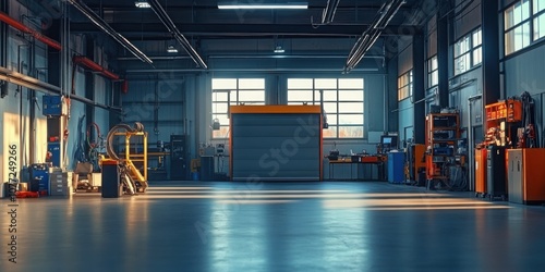 Empty workshop with a lift in a car repair station