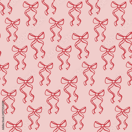 Ribbon and bows red seamless pattern