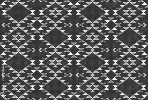 Black & White Southwestern beaded Aztec diamonds kilim Vector Pattern. Vintage native tribal Aztec beads contrast seamless pattern.